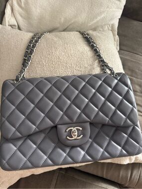 CHANEL Quilted Classic Flap Shoulder Bag in Gray